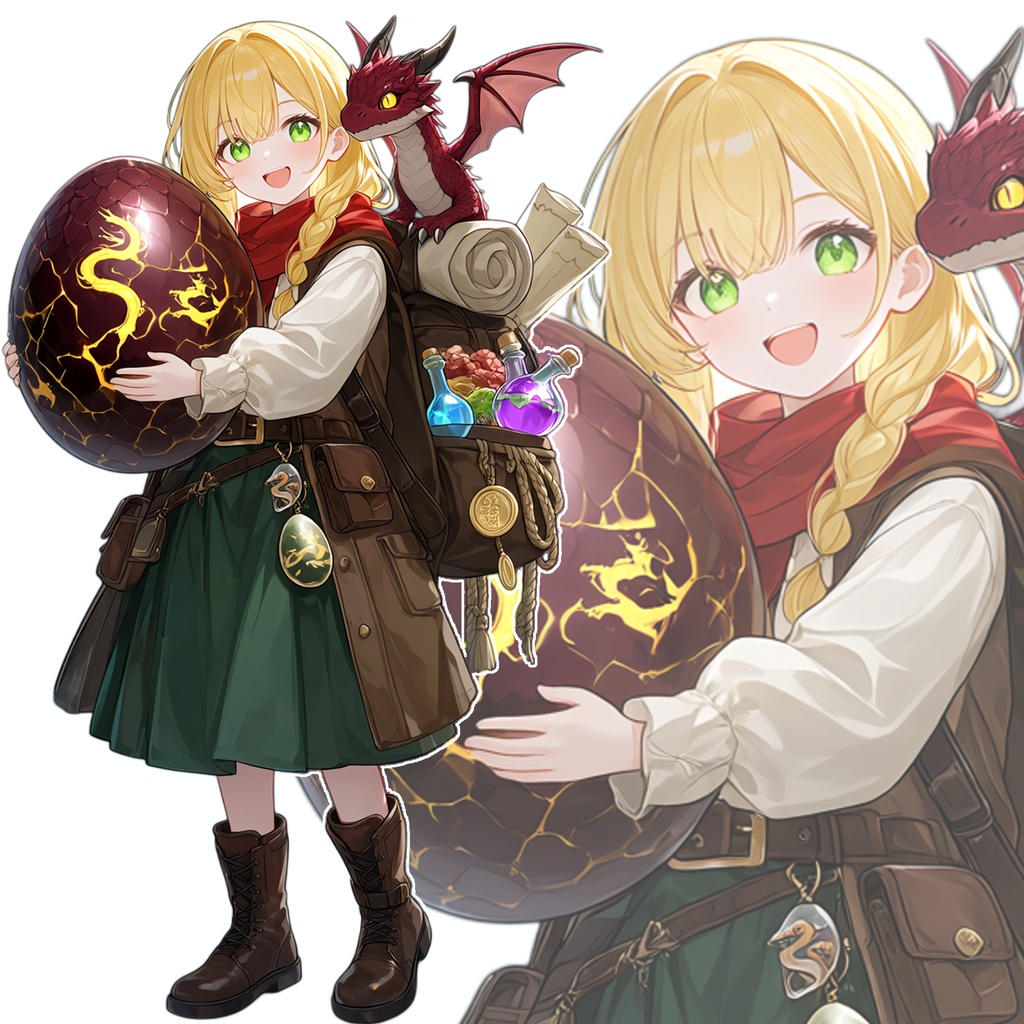 【TRPG立ち絵素材】竜卵を抱く少女｜ドラゴンテイマー・冒険者