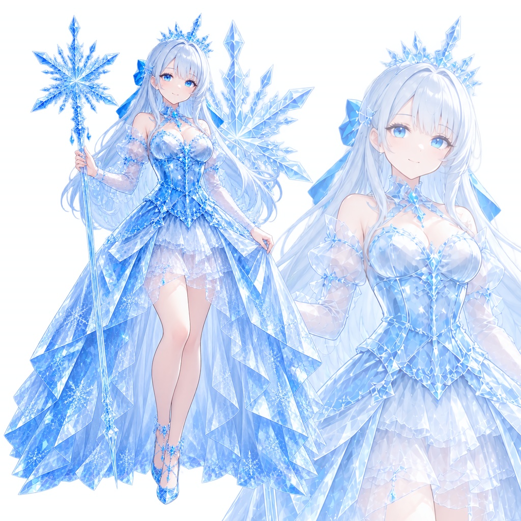 【立ち絵】氷の国を統べる王女 / 煌めくクリスタルドレス / ファンタジーキャラクター素材