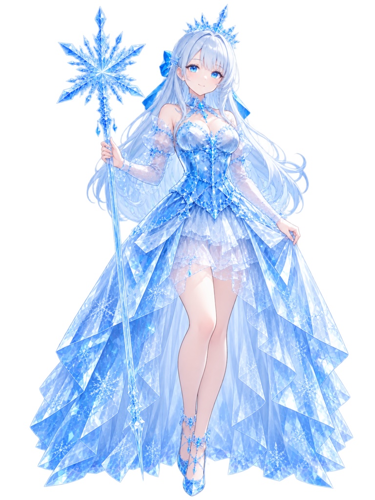 【立ち絵】氷の国を統べる王女 / 煌めくクリスタルドレス / ファンタジーキャラクター素材