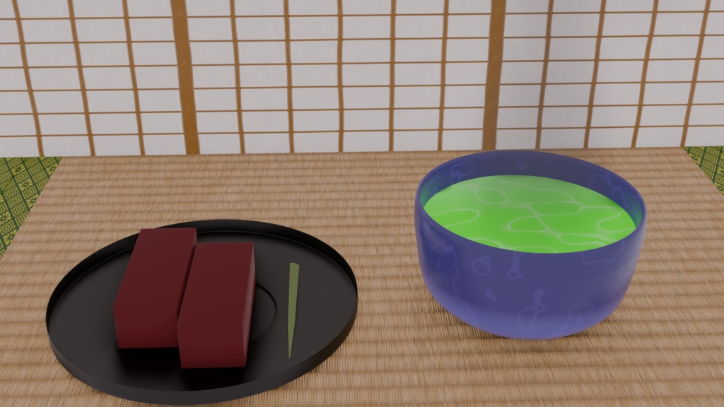 【3Dモデル】和菓子と緑茶　Wagashi and green tea
