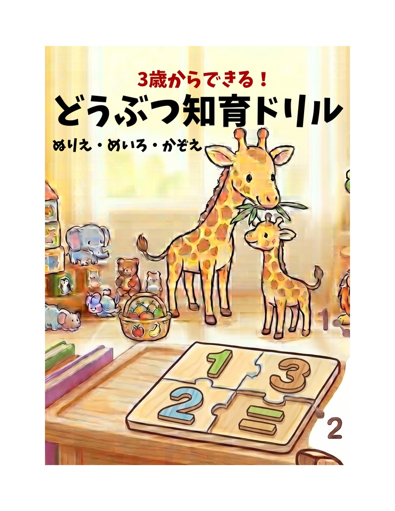3歳からできる！どうぶつ知育ドリル｜ぬりえ・めいろ・かぞえあそび（全10ページPDF）