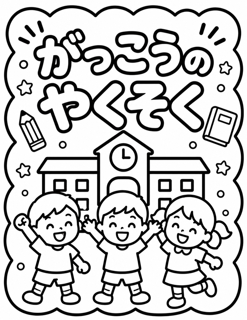【知育ドリル】がっこうのやくそく ぬりえ15枚セット（PDF版）｜入学準備・視覚支援・Big & Bold