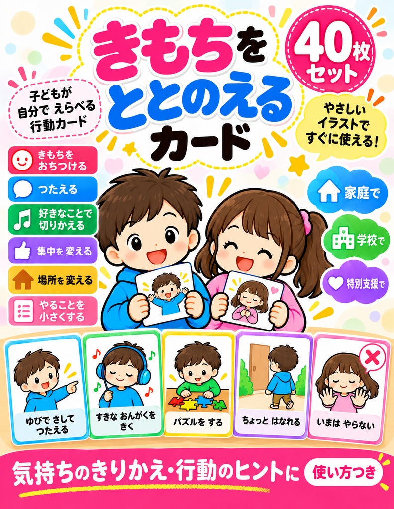 【療育・発達支援・視覚支援】きもちをととのえる絵カード40枚｜おちつき方・気持ちの切り替え・コミュニケーション支援 PDF