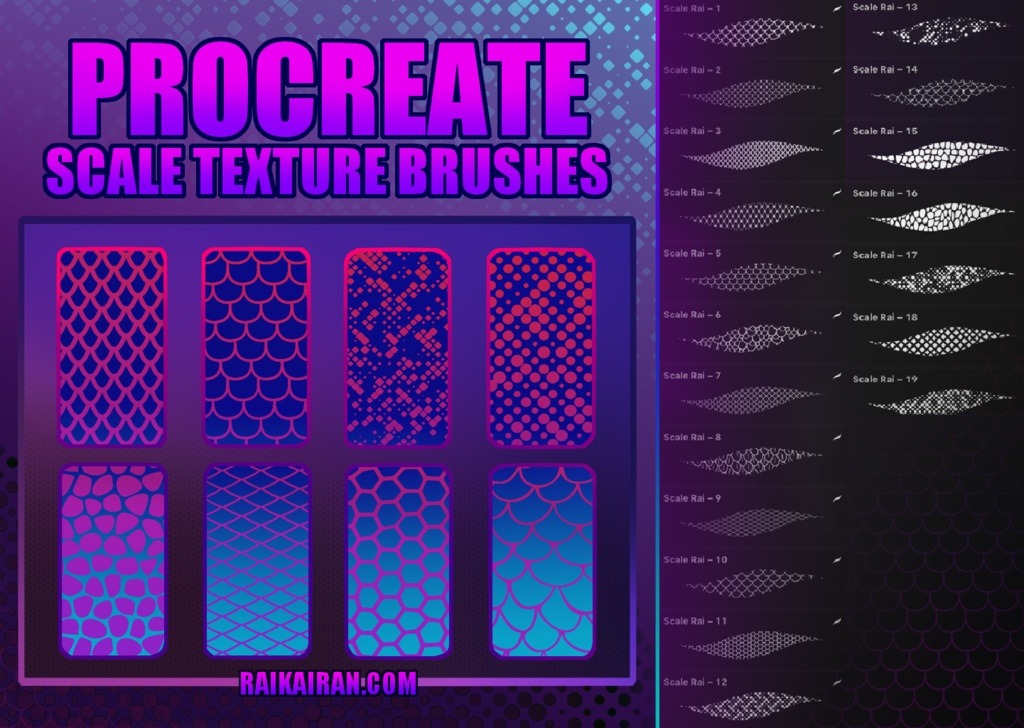 Procreate用 19種類のテクスチャードスケールブラシ