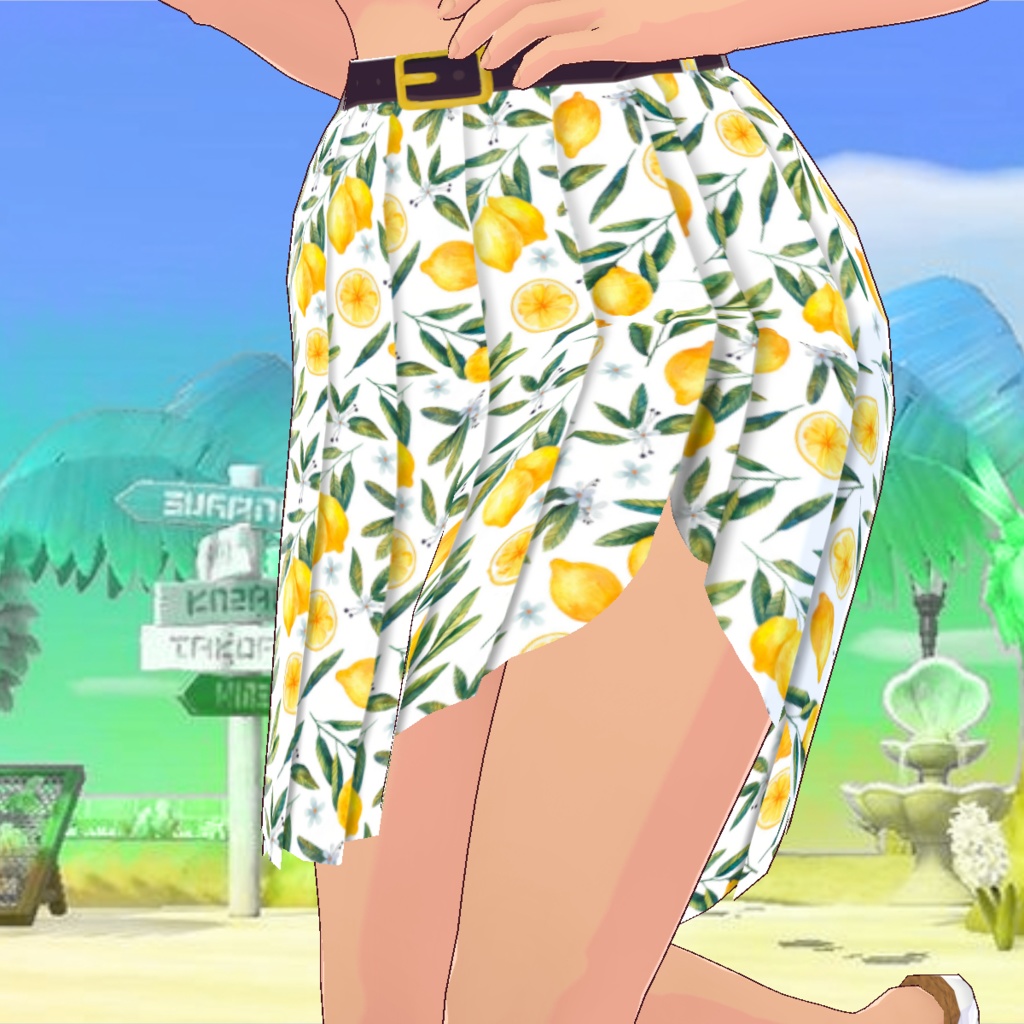 Beach Day Skirt & Inner Top - VRoid - Simple Lemon Print Pencil Skirt - Easy Recolor