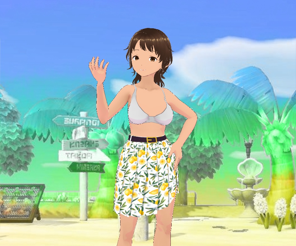 Beach Day Skirt & Inner Top - VRoid - Simple Lemon Print Pencil Skirt - Easy Recolor