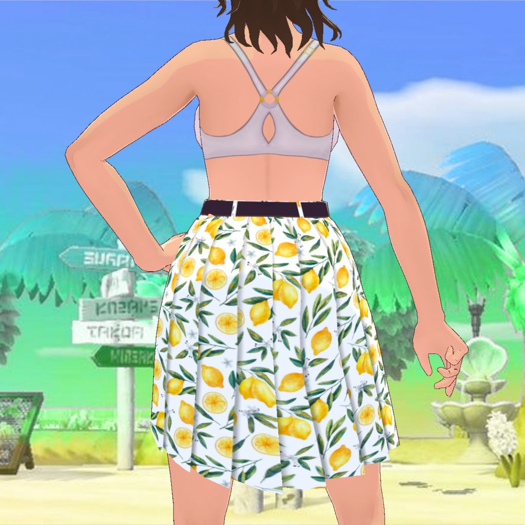 Beach Day Skirt & Inner Top - VRoid - Simple Lemon Print Pencil Skirt - Easy Recolor