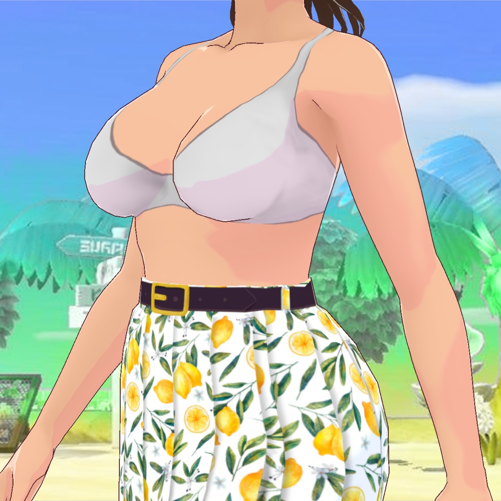 Beach Day Skirt & Inner Top - VRoid - Simple Lemon Print Pencil Skirt - Easy Recolor