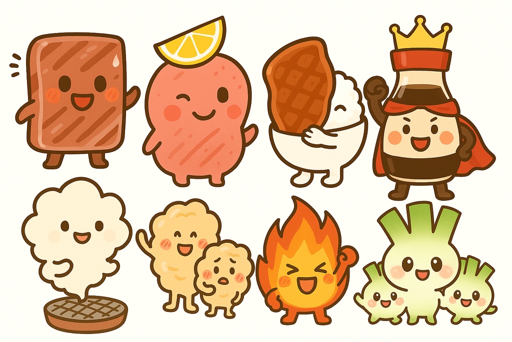 焼肉人生☆ゆるキャラ8体セット【カルビ～ネギまで！】