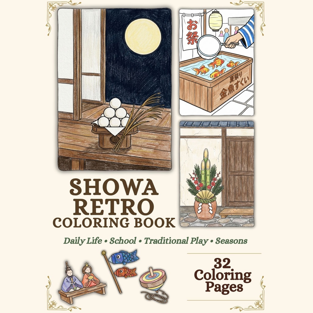 Showa Retro Coloring Book | 32 Nostalgic Japanese Coloring Pages