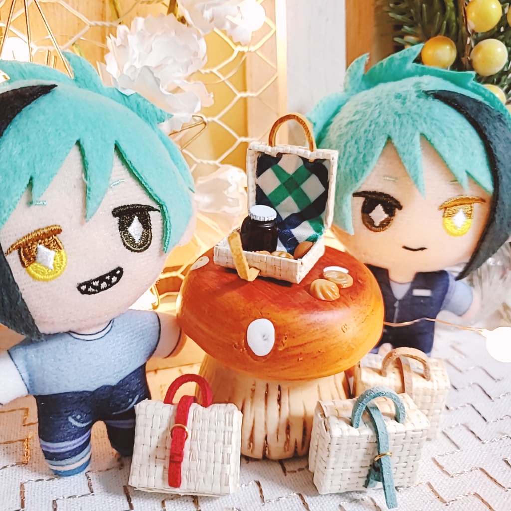 ピクニックバスケット【ナチュラル】/10~12㎝ぬい・オビツ向け【金具:ゴールド】