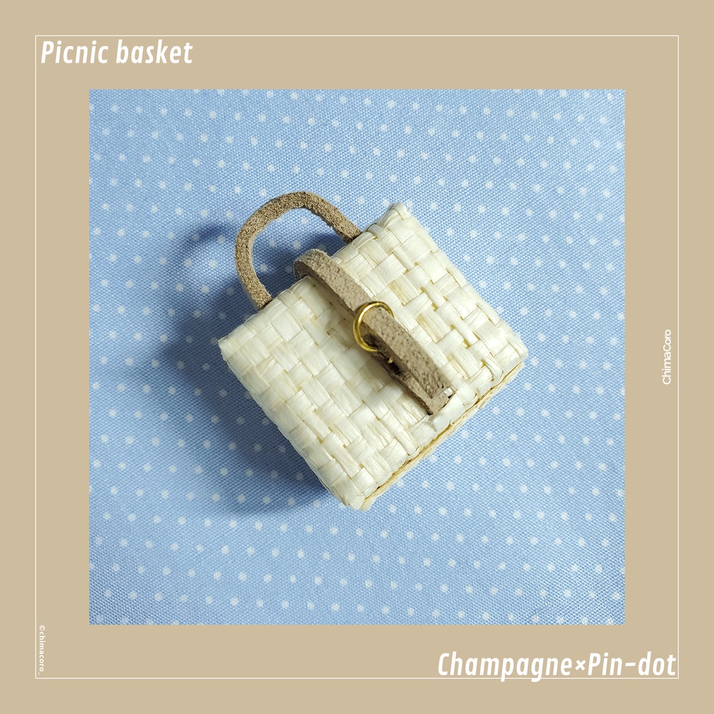 ピクニックバスケット【ナチュラル】/10~12㎝ぬい・オビツ向け【金具:ゴールド】