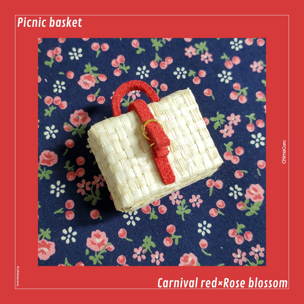 ピクニックバスケット【ナチュラル】/10~12㎝ぬい・オビツ向け【金具:ゴールド】