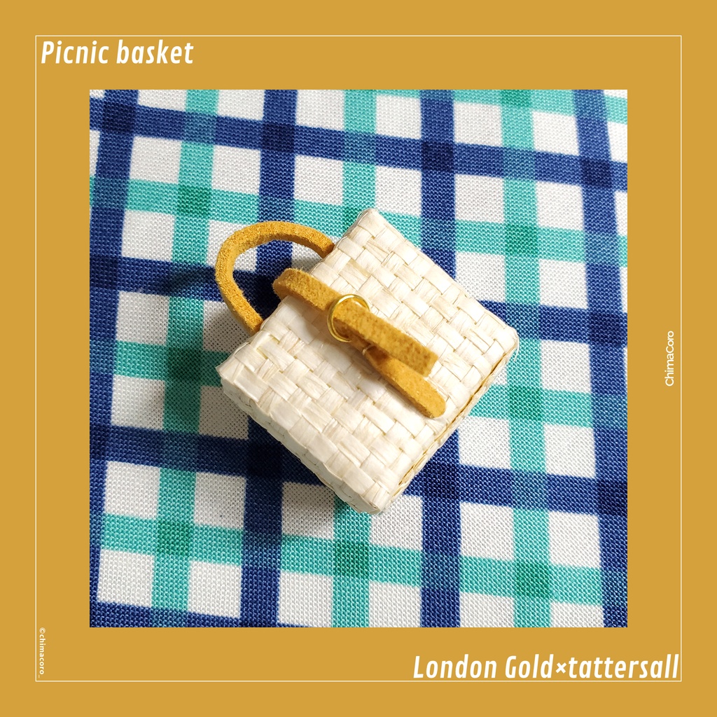 ピクニックバスケット【ナチュラル】/10~12㎝ぬい・オビツ向け【金具:ゴールド】