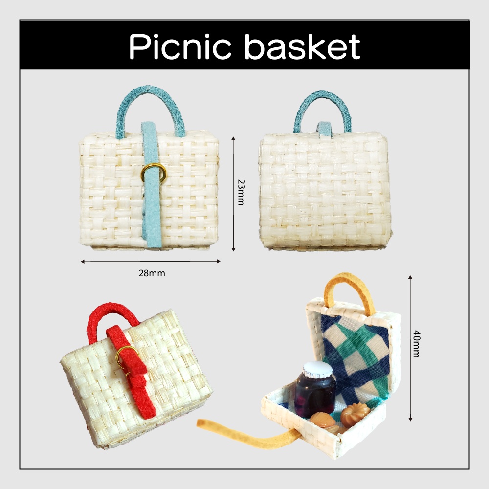 ピクニックバスケット【ナチュラル】/10~12㎝ぬい・オビツ向け【金具:アンティークゴールド】