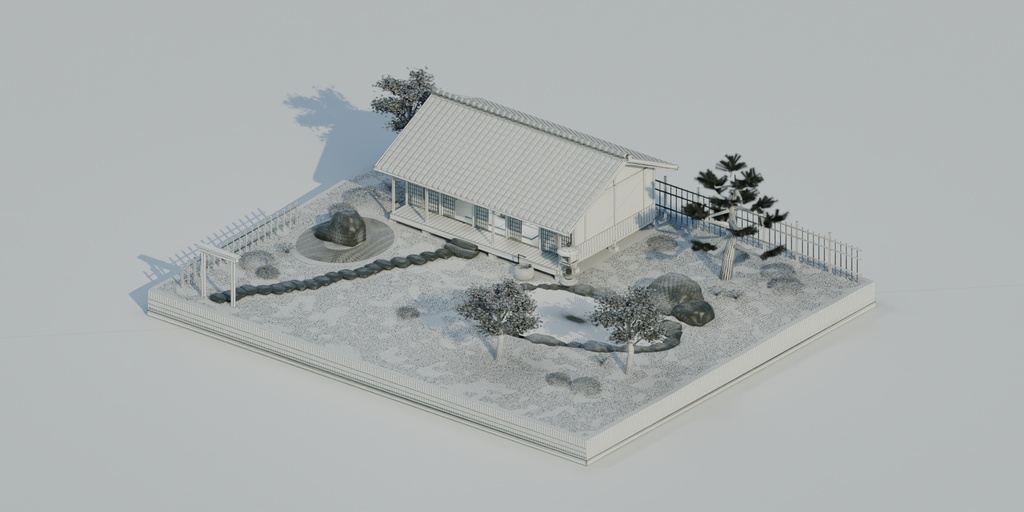 【箱庭コレクション #001 / Blender】日本庭園と縁側のある家|Quiet Courtyard
