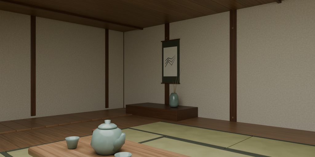 【箱庭コレクション #001 / Blender】日本庭園と縁側のある家|Quiet Courtyard