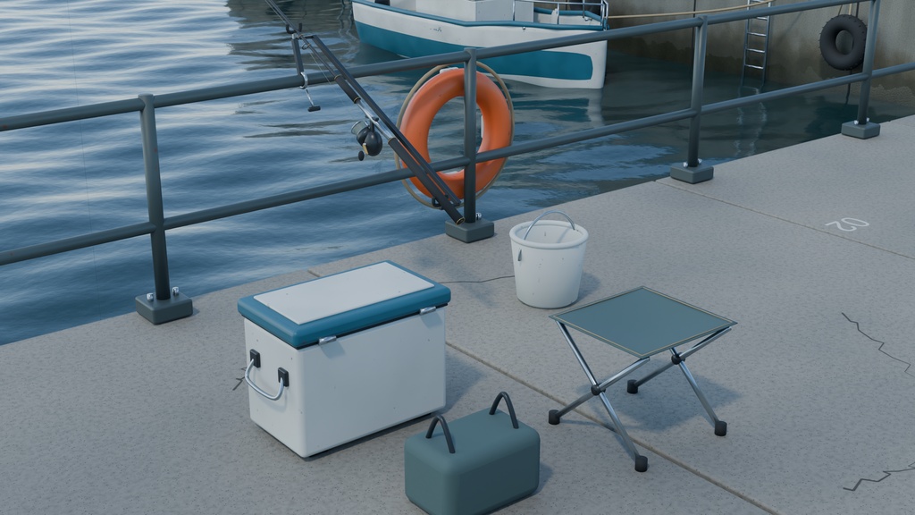 【箱庭コレクション #002 / Blender】消波ブロックと釣り堤防のある漁港|Shionagi Harbor