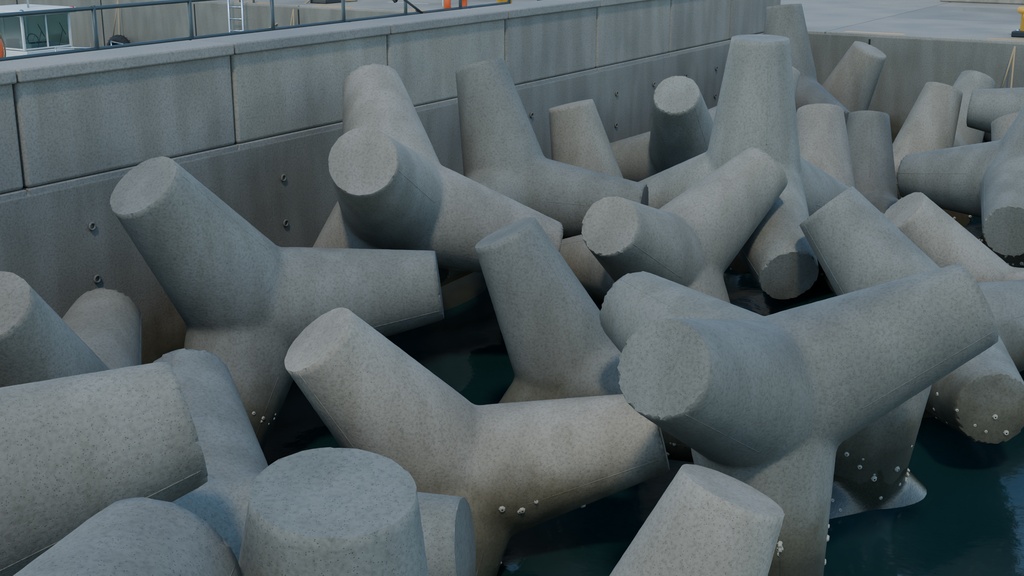 【箱庭コレクション #002 / Blender】消波ブロックと釣り堤防のある漁港|Shionagi Harbor