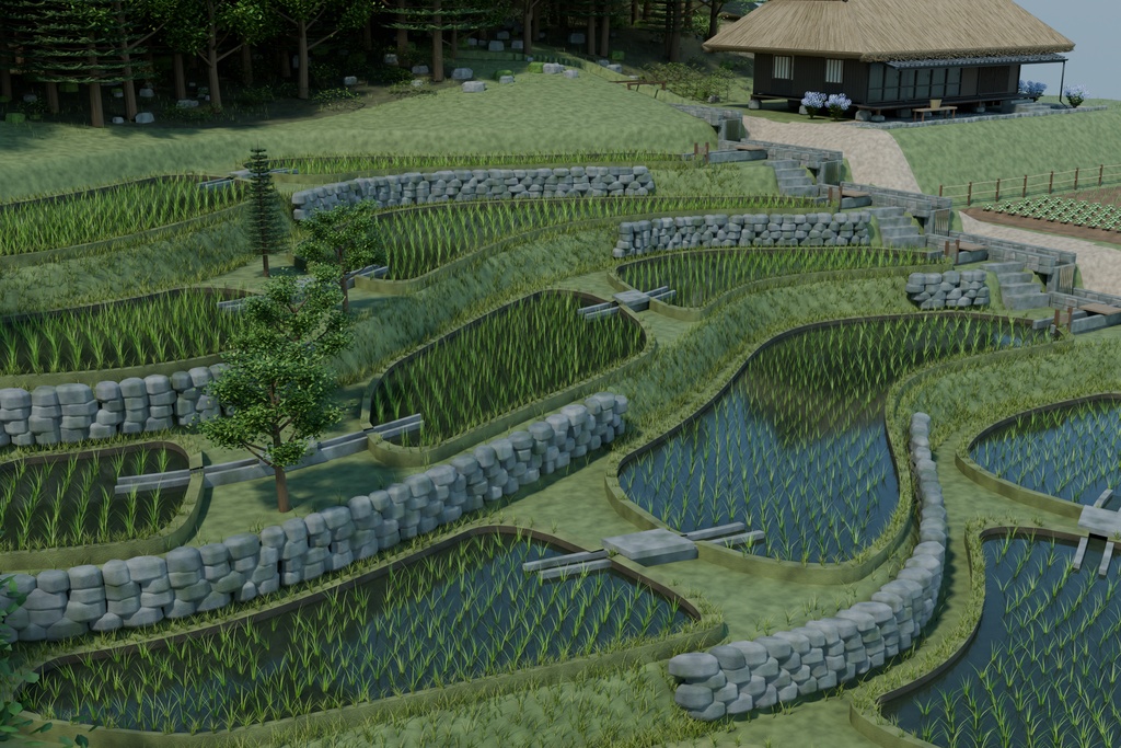 【箱庭コレクション #003 / Blender】水音の棚田|Mizune Terraces