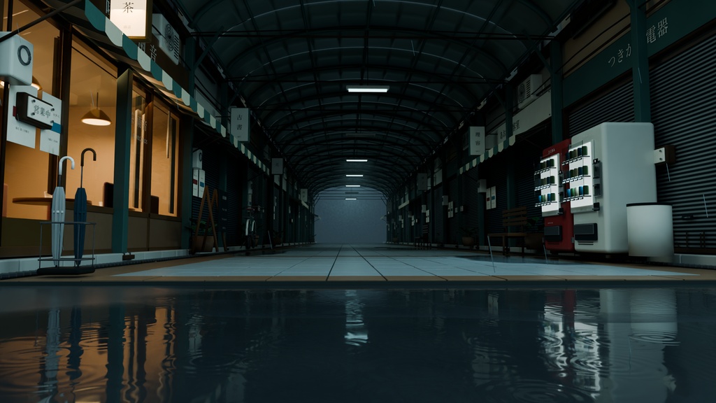 【箱庭コレクション #006 / Blender】雨宿り商店街|Rainy Arcade — Cinema Edition