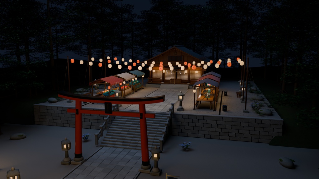 【箱庭コレクション #009 / Blender】夏祭りの神社|Summer Shrine