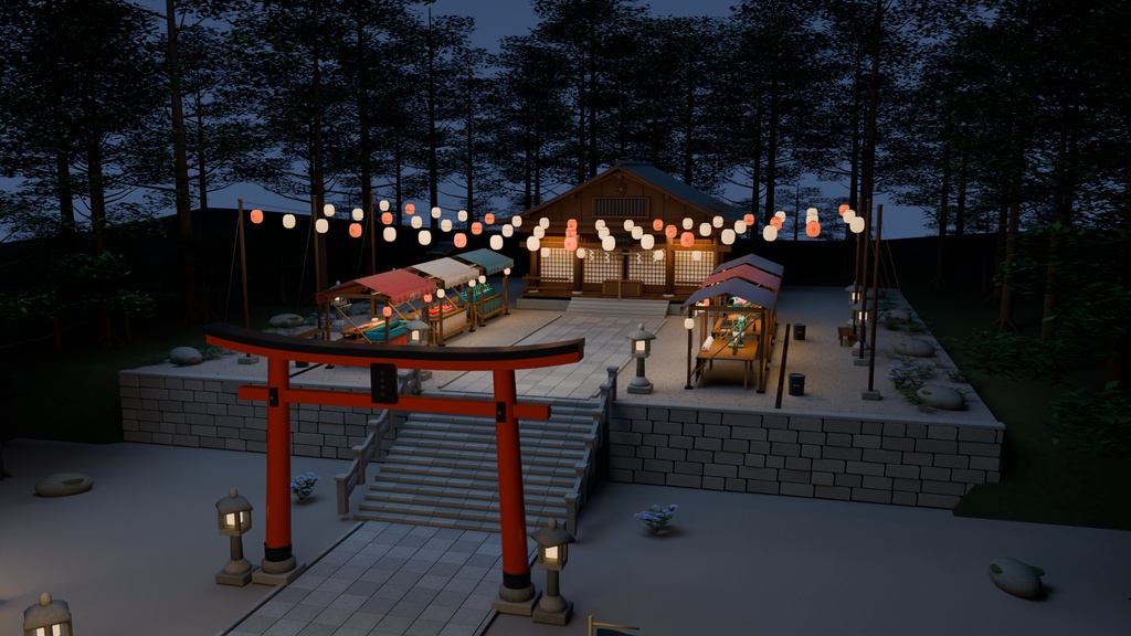 【箱庭コレクション #009 / Blender】夏祭りの神社|Summer Shrine