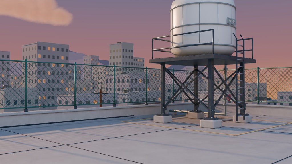 【箱庭コレクション #013 / Blender】夕暮れの学校屋上|After School Rooftop