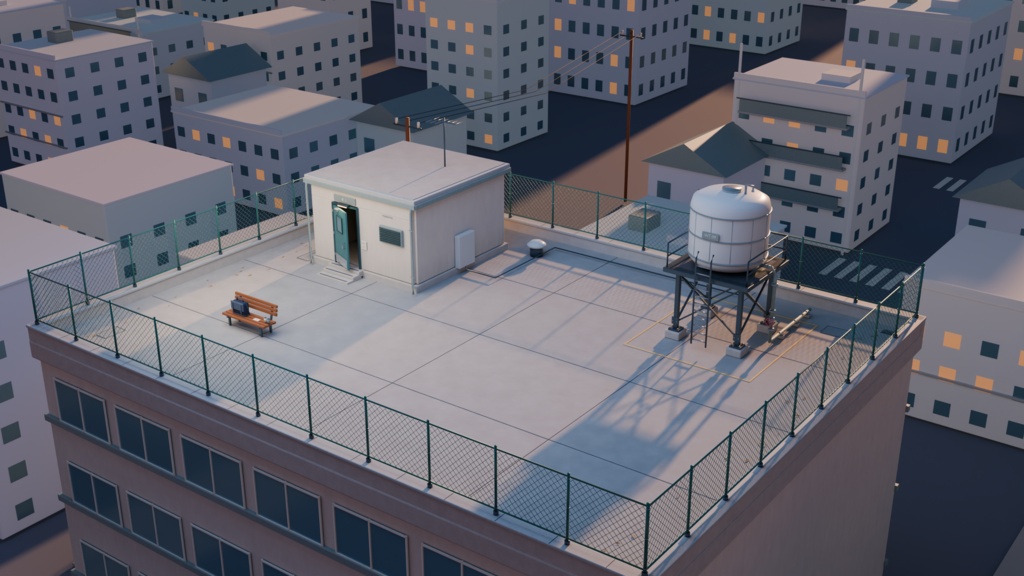 【箱庭コレクション #013 / Blender】夕暮れの学校屋上｜After School Rooftop
