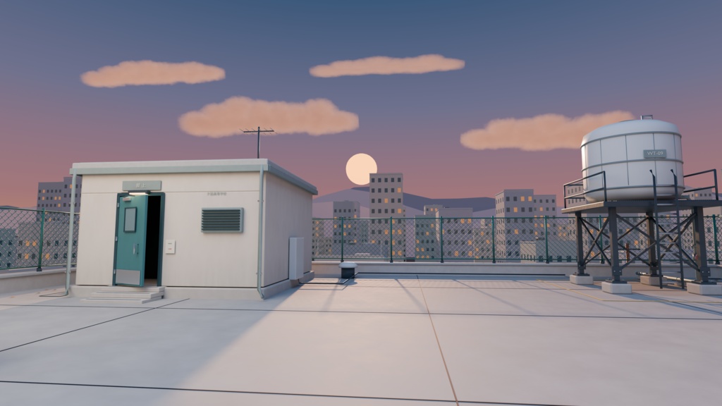【箱庭コレクション #013 / Blender】夕暮れの学校屋上|After School Rooftop