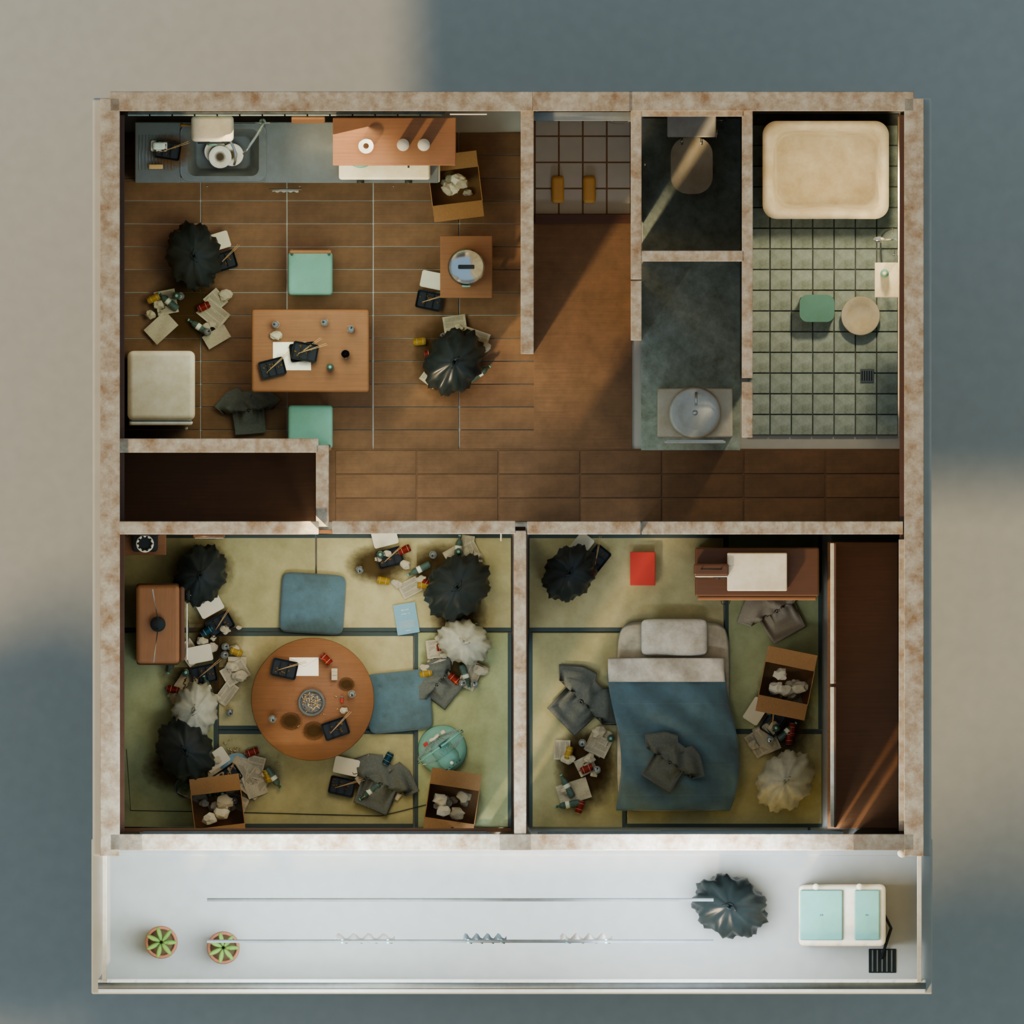【箱庭コレクション #014 / Blender】昭和団地の一室・汚部屋版|Danchi Room — Dirty Edition