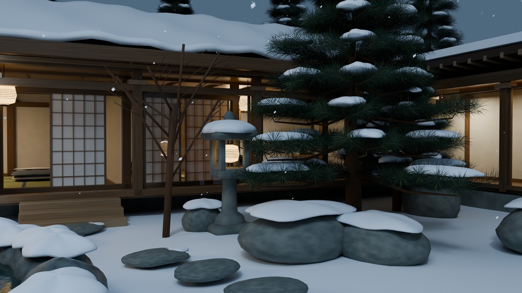 【箱庭コレクション #015 / Blender】雪見温泉宿|Snowy Ryokan