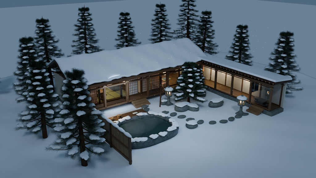 【箱庭コレクション #015 / Blender】雪見温泉宿|Snowy Ryokan