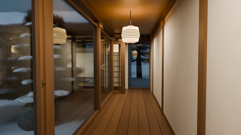 【箱庭コレクション #015 / Blender】雪見温泉宿|Snowy Ryokan