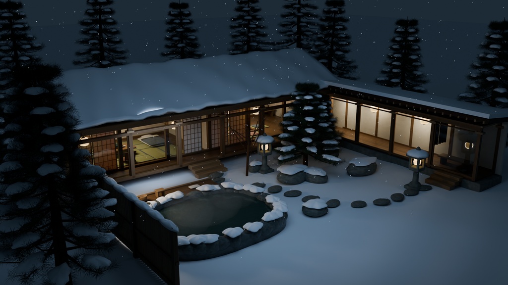 【箱庭コレクション #015 / Blender】雪見温泉宿|Snowy Ryokan