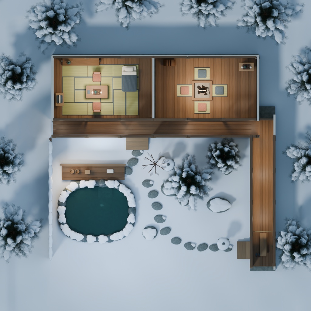 【箱庭コレクション #015 / Blender】雪見温泉宿|Snowy Ryokan