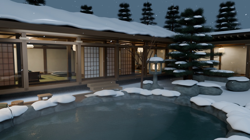 【箱庭コレクション #015 / Blender】雪見温泉宿|Snowy Ryokan