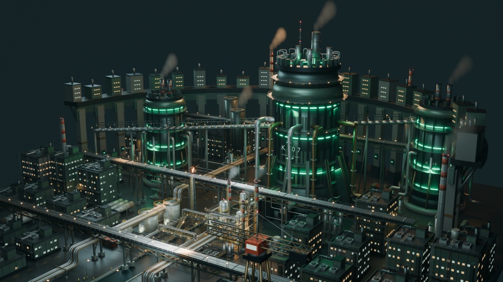 【箱庭コレクション #019 / Blender・GLB】巨大炉心と工業都市|Industrial Midnight — IRON METROPOLIS