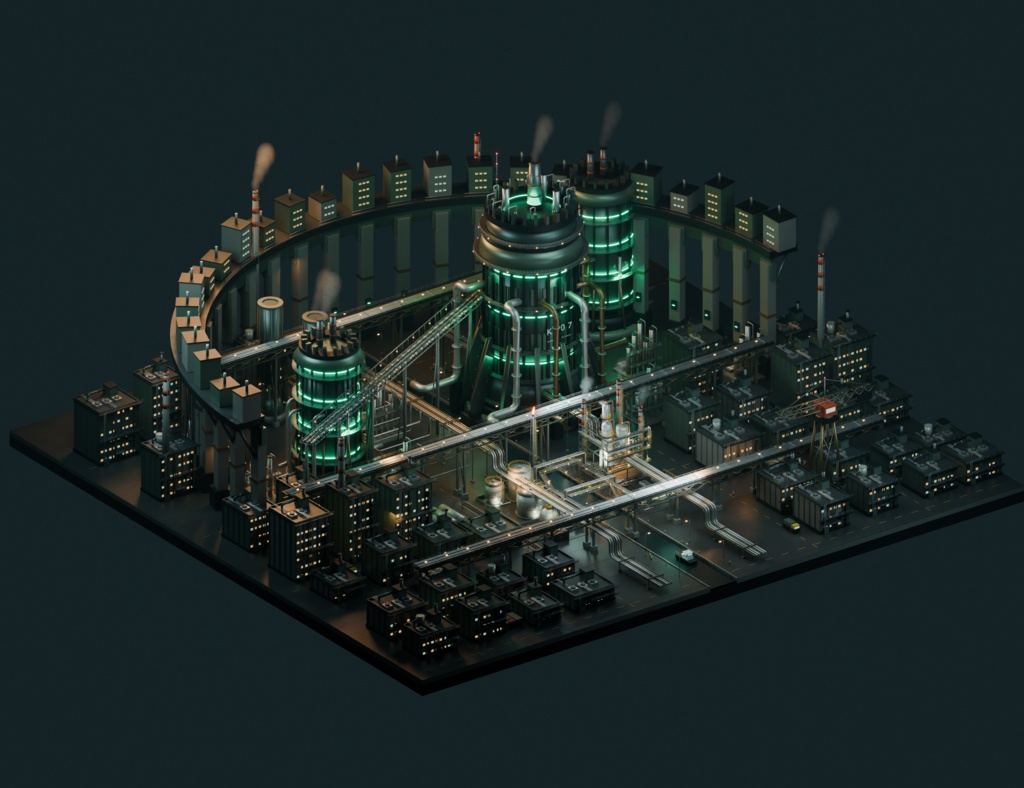 【箱庭コレクション #019 / Blender・GLB】巨大炉心と工業都市|Industrial Midnight — IRON METROPOLIS