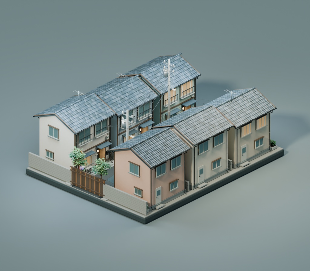 【箱庭コレクション #023 / Blender・GLB】雨上がりの住宅街|After the Rain