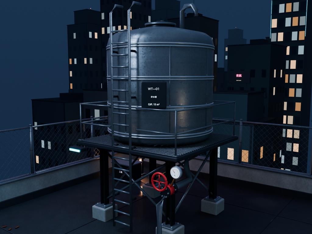 【箱庭コレクション #025 / Blender・GLB】ビル屋上の夜|City Rooftop — After Hours