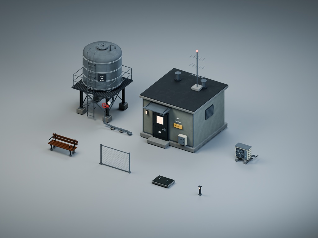 【箱庭コレクション #025 / Blender・GLB】ビル屋上の夜|City Rooftop — After Hours