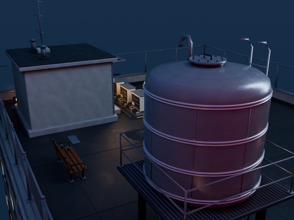 【箱庭コレクション #025 / Blender・GLB】ビル屋上の夜|City Rooftop — After Hours