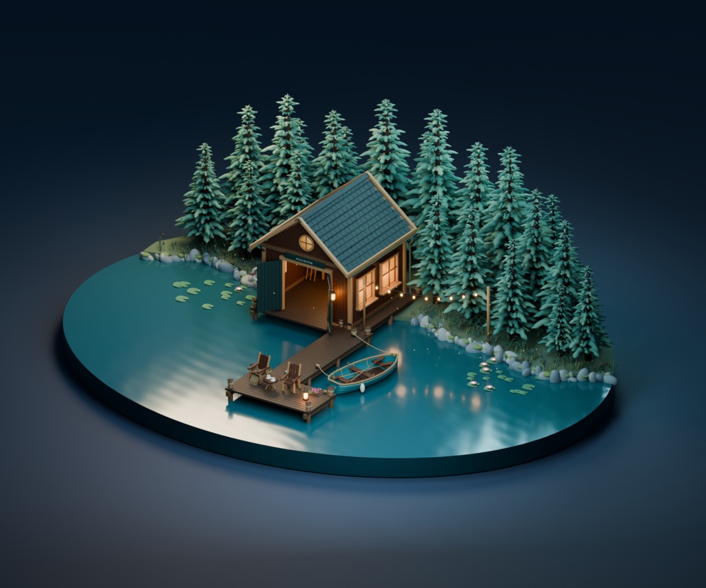 【箱庭コレクション #028 / Blender・GLB】湖畔のボート小屋｜Stillwater — Lakeside Boathouse