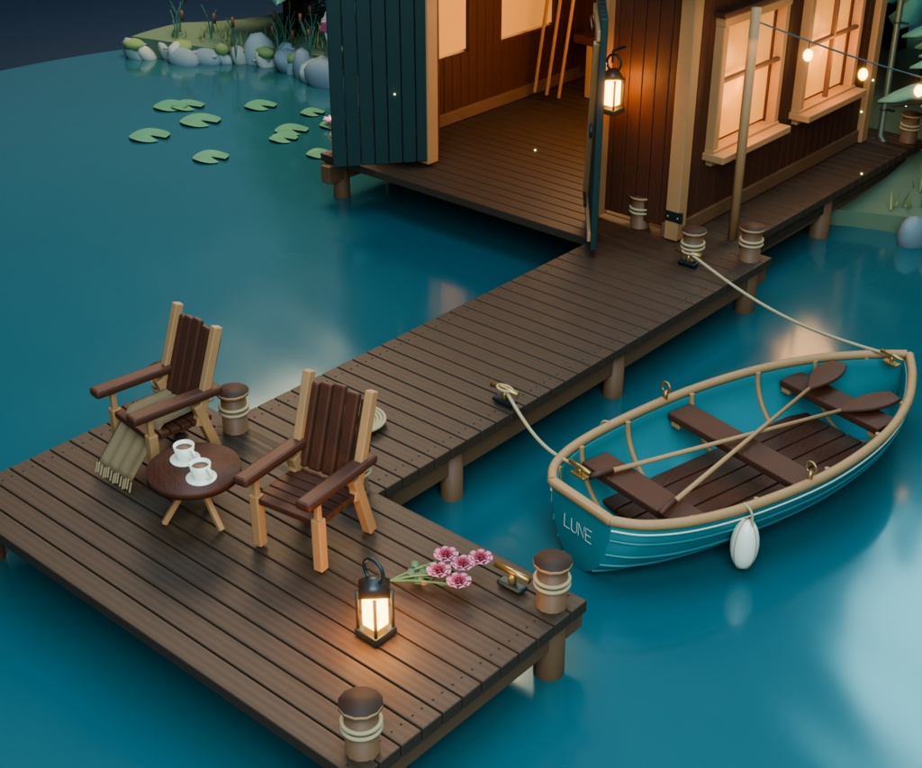 【箱庭コレクション #028 / Blender・GLB】湖畔のボート小屋|Stillwater — Lakeside Boathouse