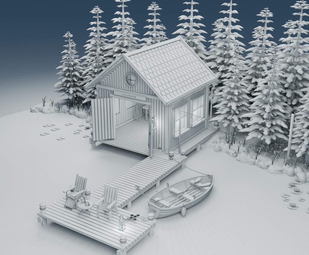 【箱庭コレクション #028 / Blender・GLB】湖畔のボート小屋|Stillwater — Lakeside Boathouse