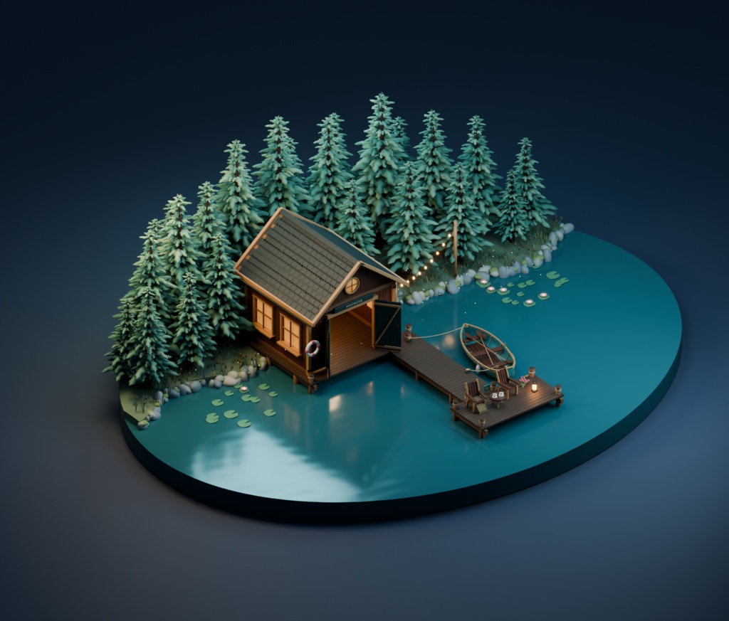 【箱庭コレクション #028 / Blender・GLB】湖畔のボート小屋|Stillwater — Lakeside Boathouse