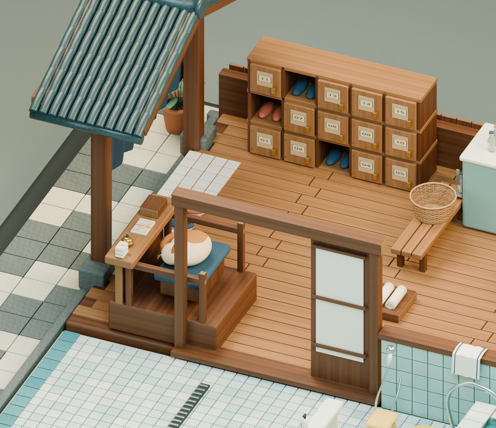 【箱庭コレクション #032 / Blender・GLB】昭和の銭湯・松の湯|Neighborhood Sento