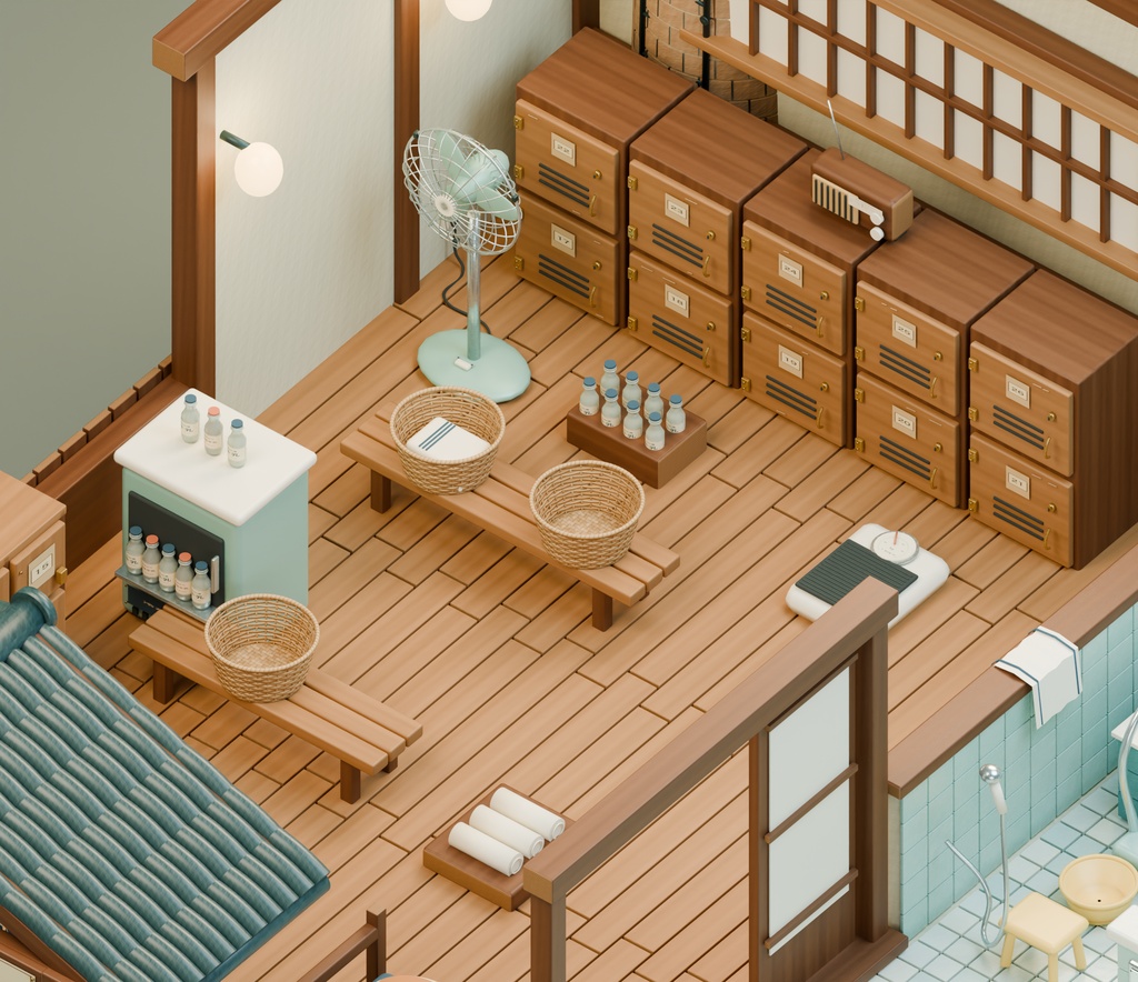 【箱庭コレクション #032 / Blender・GLB】昭和の銭湯・松の湯|Neighborhood Sento