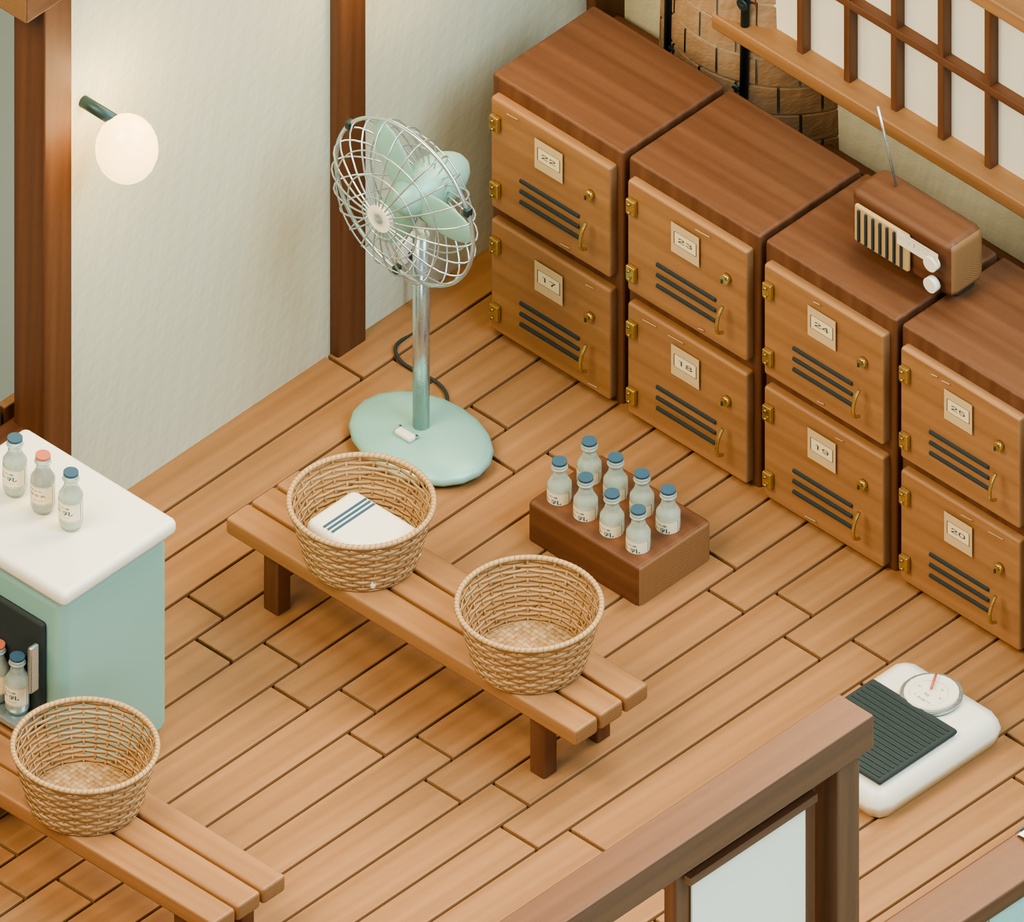 【箱庭コレクション #032 / Blender・GLB】昭和の銭湯・松の湯|Neighborhood Sento